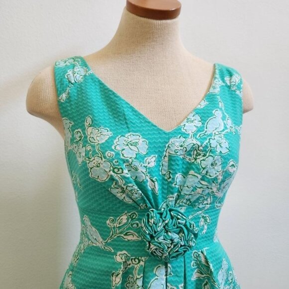 Lilly Pulitzer Parker Dress Birds & Bees Lagoon Green Rossette Mini Size… - Picture 4 of 16